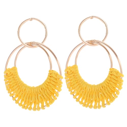Ipetboom Boho Raffia Ohrringe Damen Leichte Handgefertigte Creolen Sommerliche Strand Accessoires Gelbe Geometrische Wickel Ohrringe für Partys und Alltag von Ipetboom