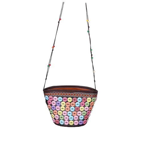 Ipetboom Boho Tasche aus Kokosnussschale Geflochtene Canvas Umhängetasche Leichtes Sommer Strandtasche mit Großem Innenraum für Urlaub Freizeit Shopping von Ipetboom