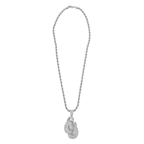 Ipetboom Boxhandschuh Anhänger Halskette Herren Schmuck Langlebiger Legierung mit Glänzenden Strasssteinen Hip Hop Kette Silberfarbene Kordelkette Stylisches für Boxing Fans von Ipetboom