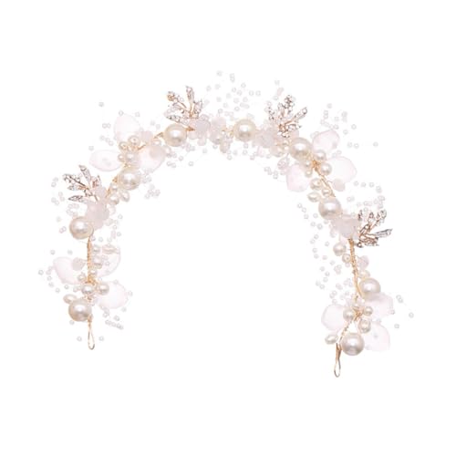 Ipetboom Braut-Tiara Kopfbedeckung haarschmuck Hochzeit Stirnband schmücken Perlenblume Brautjungfer Kristall Weiß Haarschmuck Zum Flechten von Ipetboom