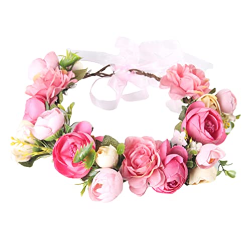 Ipetboom Brautkopfschmuck Für Die Hochzeit Haarschmuck Girlanden zur Dekoration guirnaldas para Tiara Haarverzierung die Blumen Kopfbedeckung Kranz Braut Rosa Brautaccessoires von Ipetboom