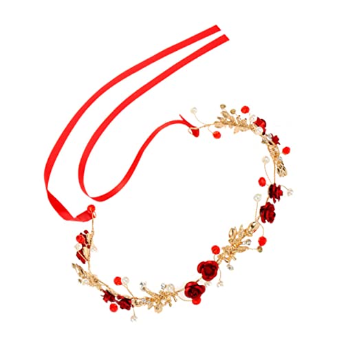 Ipetboom Brautkranz Haarschmuck Mit Blumen Weiblicher Kopfschmuck Weingirlande Blumenkopfschmuck Dame Kopfschmuck Boho-haarschmuck Krone Für Kinder Perle Hochzeit Rot Legierung Mädchen von Ipetboom