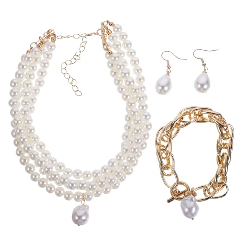 Ipetboom Brautschmuck mit Mehrlagiger Perlenkette Goldfarbenem Armband und Perlenohrringen Eleganter Modeschmuck für Damen Geeignet für Hochzeit Party und Besondere Anlässe von Ipetboom