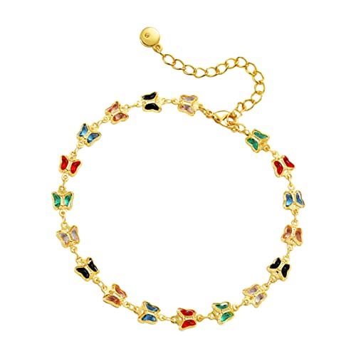 Ipetboom Butterfly Fußkettchen für Damen Verstellbare Strand Fußkette Vergoldetem Design mit Bunten Glassteinen für Sommer Outfits von Ipetboom