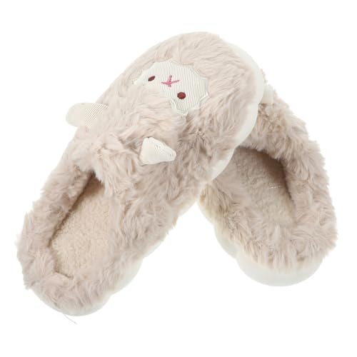 Ipetboom Cartoon Schaf Hausschuhe Damen Herren Dicke Baumwollpantoffeln Warme Indoor Slipper Weiche Rutschfeste Winterpantoffeln Niedliche Erwachsene Pantoffeln Khaki von Ipetboom