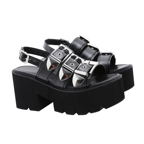 Ipetboom Chic Damen Sandalen mit Dicker Sohle Offene Zehen Sommer Schuhe Plateau High Heels für Partys und Besondere Anlässe Schwarz von Ipetboom