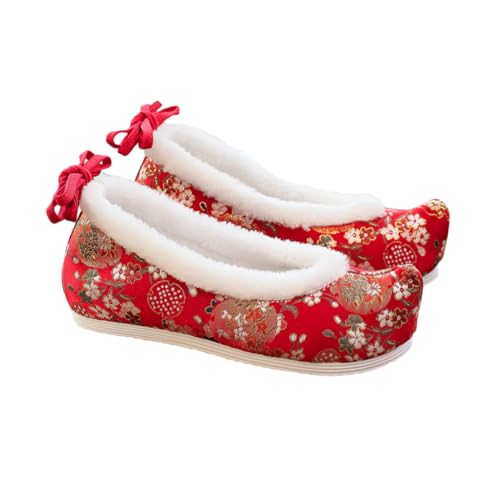 Ipetboom Chinesische Bestickte Stoffschuhe mit Verstecktem Absatz Leichter Gummisohle Traditioneller Hanfu Stil Modische Flache Damenschuhe Elegant und Rot von Ipetboom