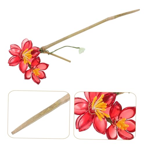 Ipetboom Chinesischer Haarnadel Holz Stick mit Roter Kamelie Handgefertigte Retro Haarspange im Chinesischen Stil für Frauen Hochsteckfrisuren und Festliche Anlässe von Ipetboom