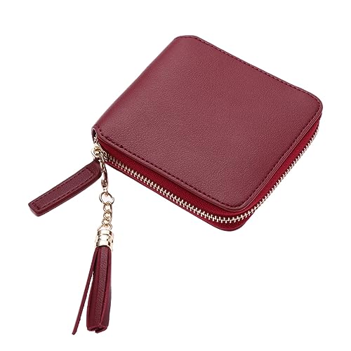 Ipetboom Geldbörse Damen Klein Mit Reißverschluss Modische Clutch Aus Pu Schlichtes Design Praktische Handtasche Für Täglichen Gebrauch Weinrot von Ipetboom