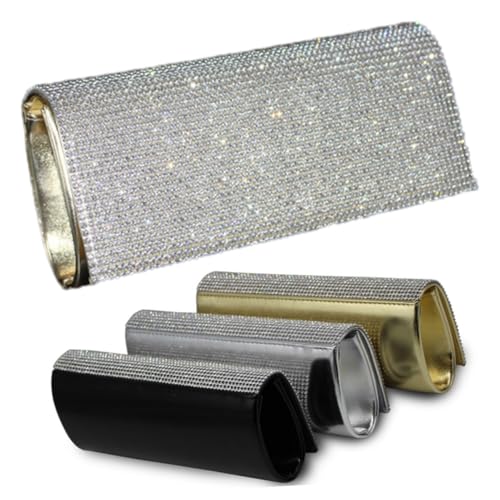 Ipetboom Damen Abendtasche mit Strass und Diamantbesatz PU Clutch für Hochzeit und Party Große Kapazität Handtasche für Formelle Anlässe Stilvolle Goldfarbene Handgelenktasche von Ipetboom