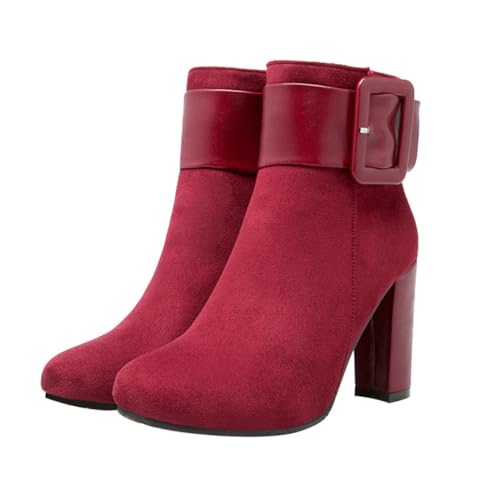 Ipetboom Damen Ankle Boots Winter Kurzstiefel mit Chunky Absatz Komfortabel Warm und Modisch Rote Stiefeletten von Ipetboom