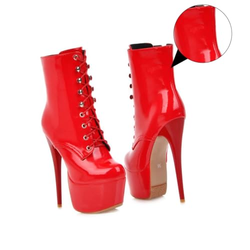 Ipetboom Damen Ankle Boots aus Lackleder Kurze Schnürstiefel mit Dünnem Absatz Atmungsaktiv und Rutschfest High Heel Boots für Herbst und Winter Elegant zu Jeans und Kleidern Geeignet von Ipetboom