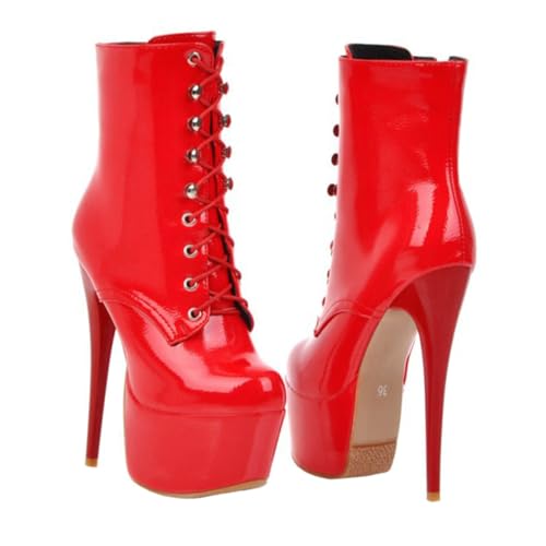 Ipetboom Damen Ankle Boots aus Lackleder Kurze Schnürstiefel mit Dünnem Absatz Atmungsaktiv und Rutschfest Modisch für Herbst und Winter Passend zu Jeans Röcken und Kleidern von Ipetboom