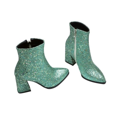 Ipetboom Damen Ankle Boots mit Glitzerbesatz Spitze Zehen Hoher Absatz Seitlichem Reißverschluss Atmungsaktiv Langlebiges Material Komfortabel und Modisch Geeignet für Herbst und Winter von Ipetboom