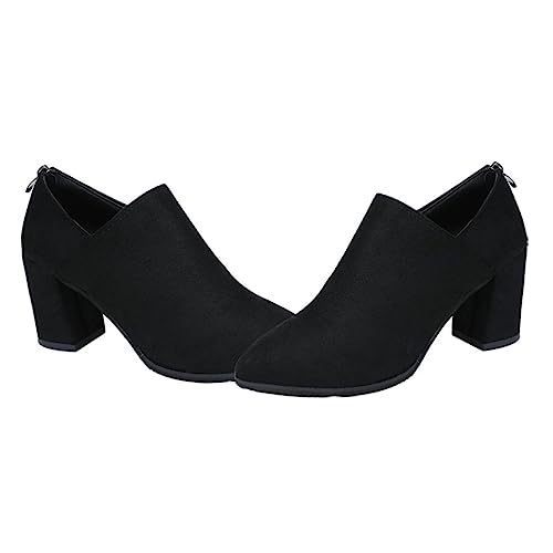 Ipetboom Damen Ankle Boots mit Spitz Zulaufender Zehenpartie Grober Absatz Velourslederoptik Robuste PU Sohle Angenehm und Elegant für Herbst und Winter Schuhgröße Schwarz von Ipetboom