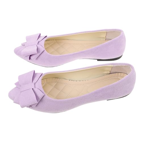 Ipetboom Damen Ballerinas mit Schleife Spitze Flache Brautschuhe Leicht Komfortabel für Hochzeit Arbeit und Alltag Flache Schuhe in Helllila von Ipetboom