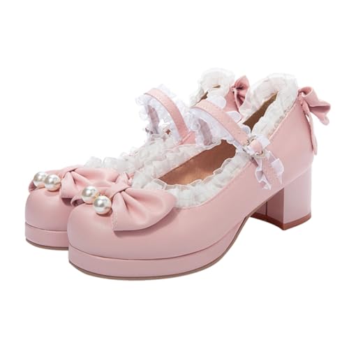 Ipetboom Damen Bowknot Pumps mit Dickem Blockabsatz rutschfeste Sohle Hohe Stabilität für Frühling und Alltag Feminine Schuhe von Ipetboom