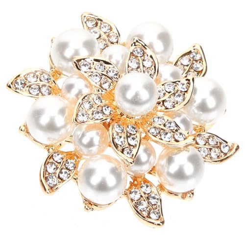 Ipetboom Damen Brosche Blumen Anstecknadel mit Strass und Perlen Doppellagiges Blattdesign Pin für Kleidung Schal Tasche Eleganter Schmuck für Hochzeit Party und Alltag von Ipetboom