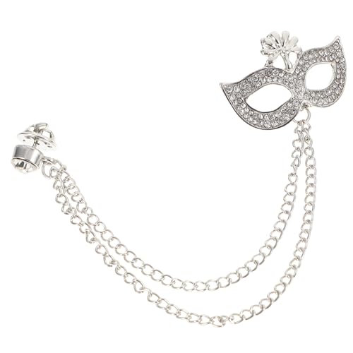Ipetboom Damen Brosche Maskenform mit Kettendesign Modische Anstecknadel für Kleidung Taschen Schals Vielseitiges Accessoire für Festliche Anlässe und Alltag Silberfarben Stilvoll und von Ipetboom