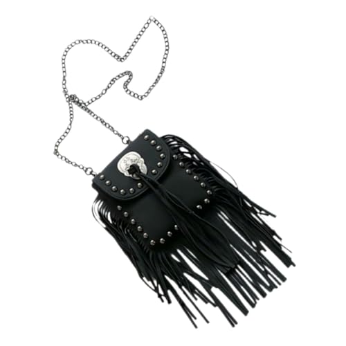 Ipetboom Damen Chain Bag mit Fransen PU Leichte Umhängetasche Kleine Schultertasche für Alltag Shopping Reisen und Partys Schwarze Crossbody Tasche von Ipetboom