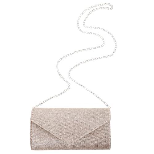 Ipetboom Damen Clutch Handtasche mit Metallkette Schimmernde Mini Abendtasche für Hochzeit und Party Vielseitige Umhängetasche und Clutch in Champagner von Ipetboom