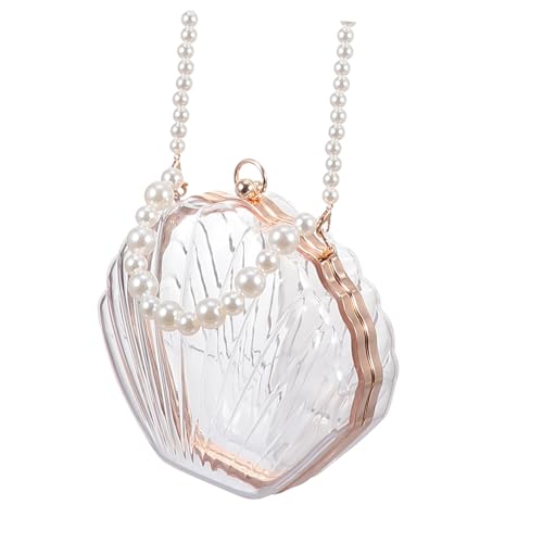 Ipetboom Damen Crossbody Bag Muschelform mit Perlenkette Transparente Acrylhandtasche Große Kapazität Umhängetasche für Party Hochzeit Shopping und Freizeit von Ipetboom