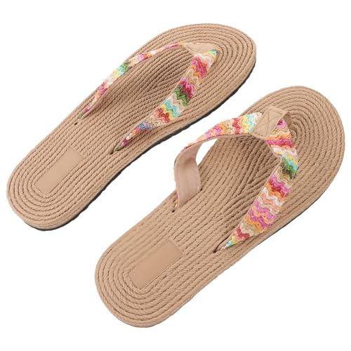 Ipetboom Damen Flip flops Sandalen Imitation Strohboden Flach Zehentrenner Sommer Strand Slipper Casual Freizeit Geeignet für Outdoor und Indoor von Ipetboom