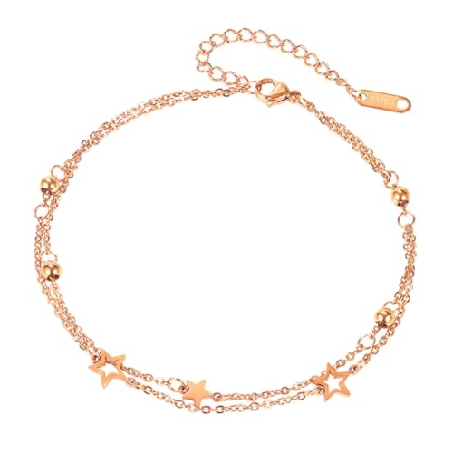 Ipetboom Damen Fußkettchen aus Titanstahl mit Doppeltem Stern Design Verstellbare Stilvolle Fußkette Modischer Minimalistischer Schmuck für Alltag Party Strand und Hochzeit von Ipetboom