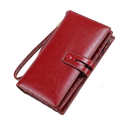 Ipetboom Damen Geldbörse Lang Mit Reißverschluss Stilvolle Clutch Brieftasche Rotwein Großes Fächerdesign Für Kreditkarten Bargeld Münzen Für Besondere Anlässe von Ipetboom