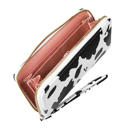 Ipetboom Damen Geldbörse mit Kuh Print Tragbare PU Geldbörse mit Reißverschluss RFID Schutz von Ipetboom