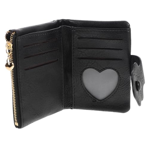 Ipetboom Damen Geldbörse PU Material Trifold Portemonnaie mit Münzfach Mehrere Kartenfach Kompakt und Langlebig Schwarz Vintage Design von Ipetboom