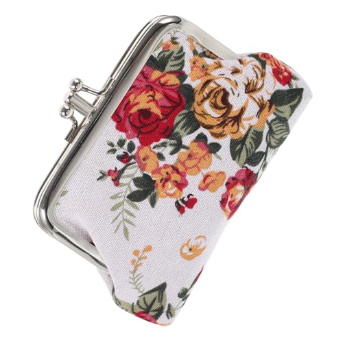 Ipetboom Damen Geldbörse mit Floralem Muster Kleine Canvas Kurzformat Geldtasche Multifunktionale und Kartenaufbewahrung Tragbar für Alltag und Ausgehen Handliche Boho Clutch Weiß von Ipetboom