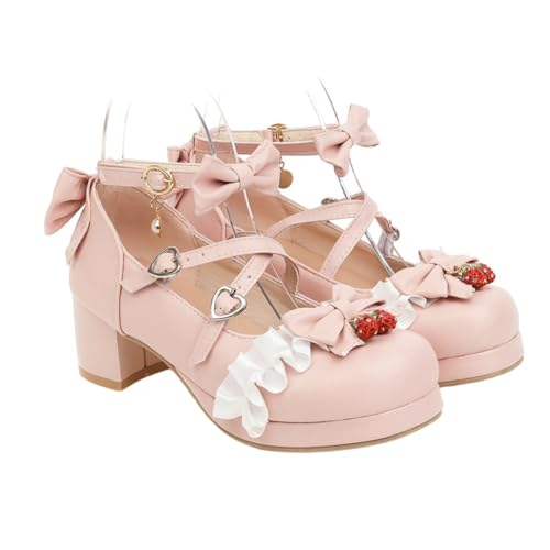 Ipetboom Damen Halbschuhe mit Mittelhohem Absatz Atmungsaktive Bequeme Prinzessin Ballerinas mit Schleifenverzierung rutschfeste Sohlen Geeignet für Frühling Herbst Rosa Schuhe von Ipetboom