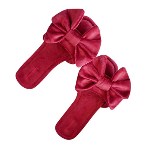 Ipetboom Damen Hausschuhe Samt Bowknot Rutschfest Rote Slipper Angenehm Bequem Für Innenbereich von Ipetboom