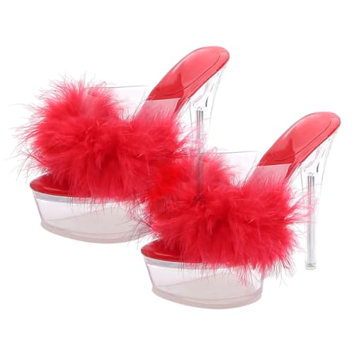 Ipetboom Damen High Heels Plateau Sandalen Transparent Rote Hochzeitsschuhe Sommer Pumps Komfortable Leichtgewichtige Rutsch Sohle Mode Schuhe von Ipetboom