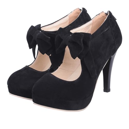 Ipetboom Damen High Heels mit Runder Zehe und Schleifen Detail Komfortabel und Hochwertige Materialien rutschfeste Gummisohle für Frühling und Sommer Schwarz von Ipetboom