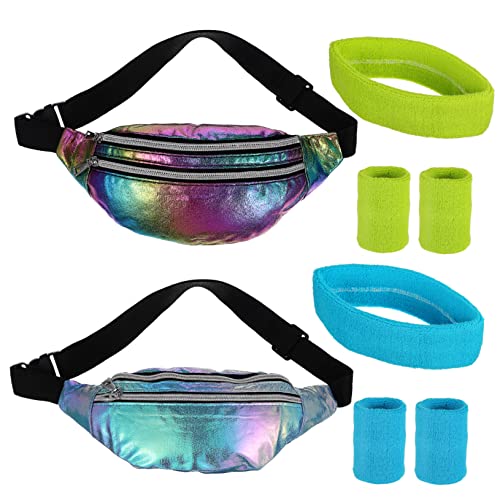Ipetboom Holografische Bauchtasche Satz für Damen Verstellbare Gürteltasche mit Stirnbändern und Armbändern Große Kapazität für Festivals und Sport von Ipetboom