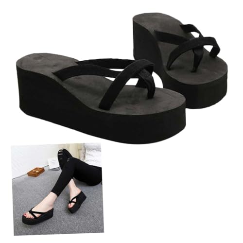 Ipetboom Damen Keilabsatz Sandalen Sommer Flops Slippers Schwarz Leicht Anti rutsch Plateau Wedge Strand Pantoletten Freizeit Schuhe von Ipetboom