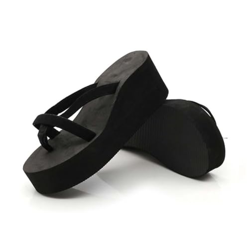 Ipetboom Damen Keilabsatz Sandalen Sommer Flops mit Absatzhöhe Rutschfest Leichte Strandpantoletten Casual Vielseitig Kombinierbar Schwarz von Ipetboom