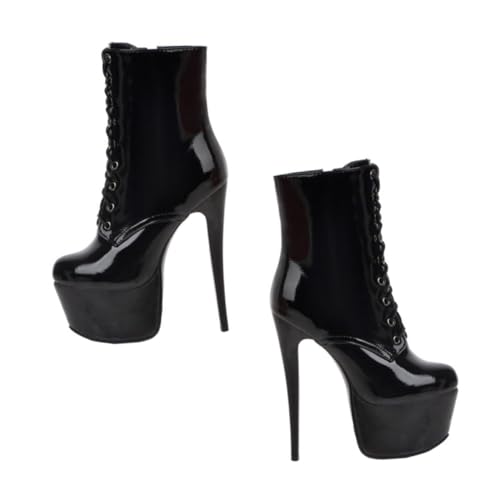 Ipetboom Damen Kurzschaft Stiefeletten aus Lackiertem Schnürboots mit Dünnem Absatz High Heel Boots für Herbst Winter Modisch und Vielseitig Kombinierbar von Ipetboom