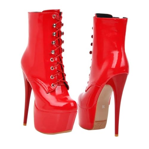 Ipetboom Damen Lackleder Kurzstiefel mit Dünnem Absatz High Heel Boots Atmungsaktiv und Rutschfest für Herbst und Winter Elegant Kombinierbar mit Jeans und Kleidern von Ipetboom