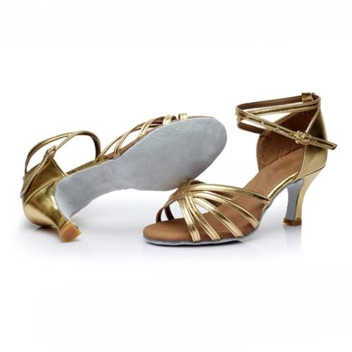 Ipetboom Damen Latin Sandalen Gold Absatz Weiche Sohle Satin PU Material Verstellbar Elegant Für Tanz Arbeit Alltag Us von Ipetboom