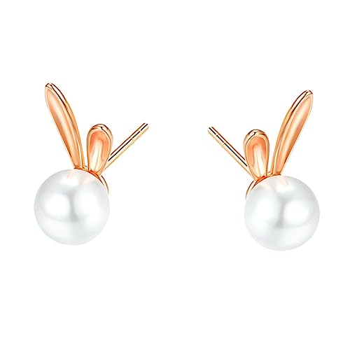 Ipetboom Damen Ohrstecker Kaninchenform mit Weißen Perlen Leichte Statement Ohrringe Modischer Schmuck für Frauen Niedliche Tropfen Ohrhänger von Ipetboom