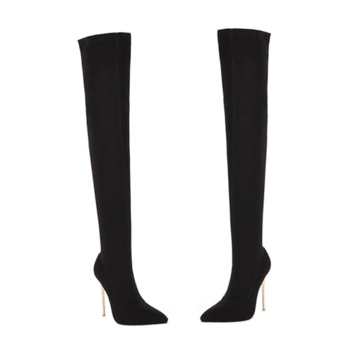 Ipetboom Damen Overknee Stiefel Herbst Winter Schwarze High Heel Boots mit Dünnem Absatz Langschaftige Warme Winterstiefel Rutschfeste Sohle Eleganter Look für Kalte Tage von Ipetboom
