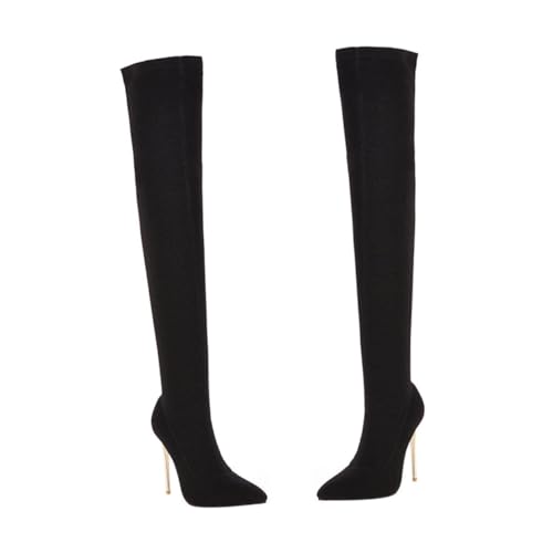 Ipetboom Damen Overknee Stiefel PU Material Hoher Dünner Absatz Rutschfeste Gummisohle Herbst Winter Party Freizeit von Ipetboom