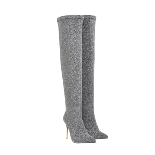 Ipetboom Damen Overknee Stiefel mit Dünnem Absatz Kniehohe Winterstiefel Langschaftige High Heels Rutschfeste Gummisohle Komfortabel und Warm für Kalte Jahreszeiten von Ipetboom
