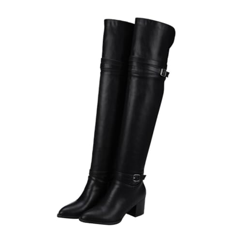 Ipetboom Damen Overknee Stiefel mit Hohem Absatz Rutschfeste Verschleißfeste Sohle Atmungsaktives Material Modischer Herbst Winter Langschaftschuh Komfortabel und Langlebig Schwarz von Ipetboom