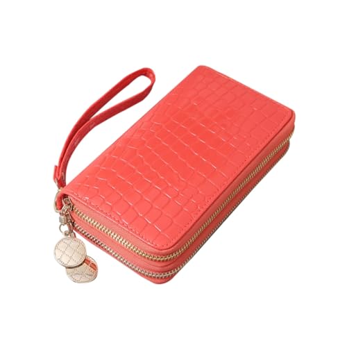 Ipetboom Damen PU Geldbörse mit Doppelreißverschluss Große Kapazität Wasserabweisend Elegantes Design Wassermelone Rot für Karten Bargeld von Ipetboom