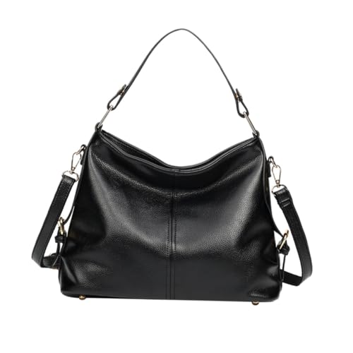 Ipetboom Damen PU Umhängetasche Geräumige Schultertasche mit Reißverschluss Schwarz Verstellbarer Trageriemen für Alltag und Reisen Elegantes Design für Frauen von Ipetboom