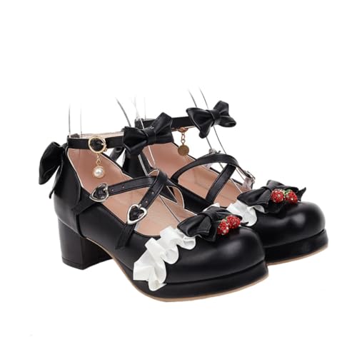 Ipetboom Damen Pumps Mittelhoher Absatz Schwarz Prinzessin Schuhe mit Rutschfester Sohle Alltagsschuhe für Sommer Arbeit und Party Bequeme Lady Shoes von Ipetboom